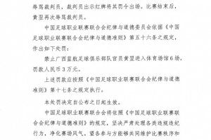 开云 体育-广西蓝航俱乐部官员黄翌辱骂裁判员,被禁赛6场+罚款3万